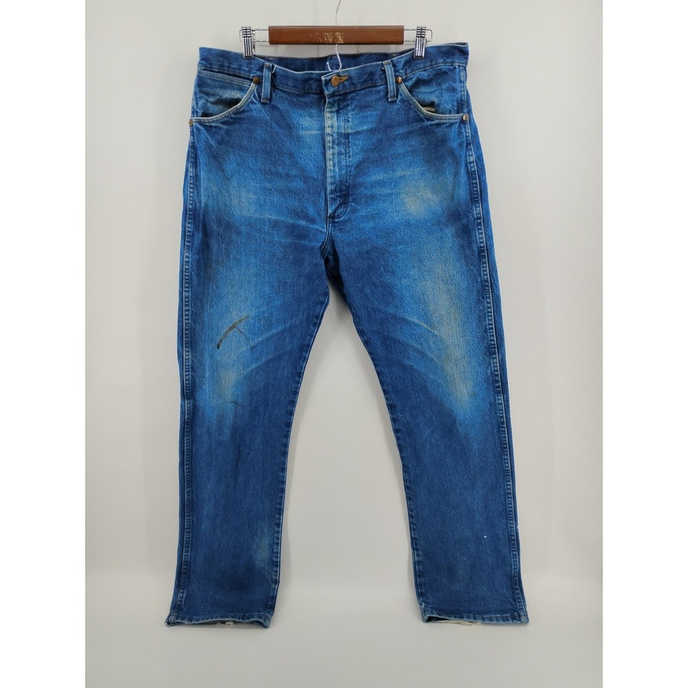Wrangler Jeans Mens 38x34 Blue Cowboy Cut 13MWZPW Faded Rodeo Western Denim